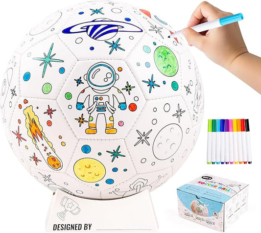EVERICH TOY Paint Your Own Soccer Ball with Markers, Toddler Arts and Crafts Kits Soccer Gifts for Boys Girls, Size 3 Astronaut Toys Coloring Custom Soccer Ball Birthday Gifts for Kids 3 4 5 6-8 8-12