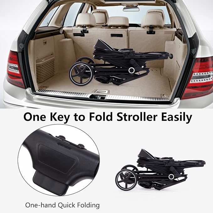 2-in-1 Baby Stroller - Folding Infant Newborn Pram Stroller with Reversible Seat - Toddler Strollers for 0-36 Months Old Babies