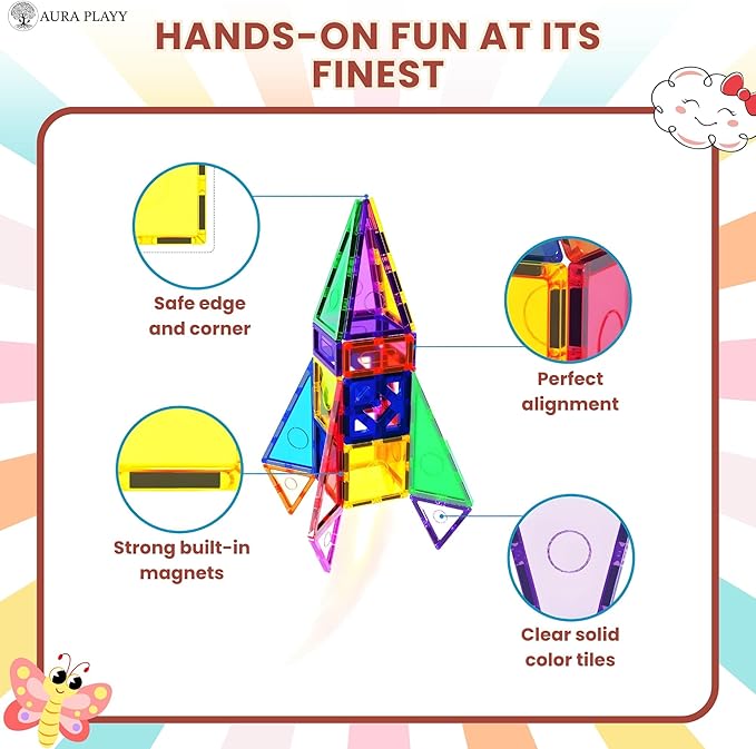 55-Piece Magnetic Tiles Set – Creative 3D STEM Building Toy for Kids