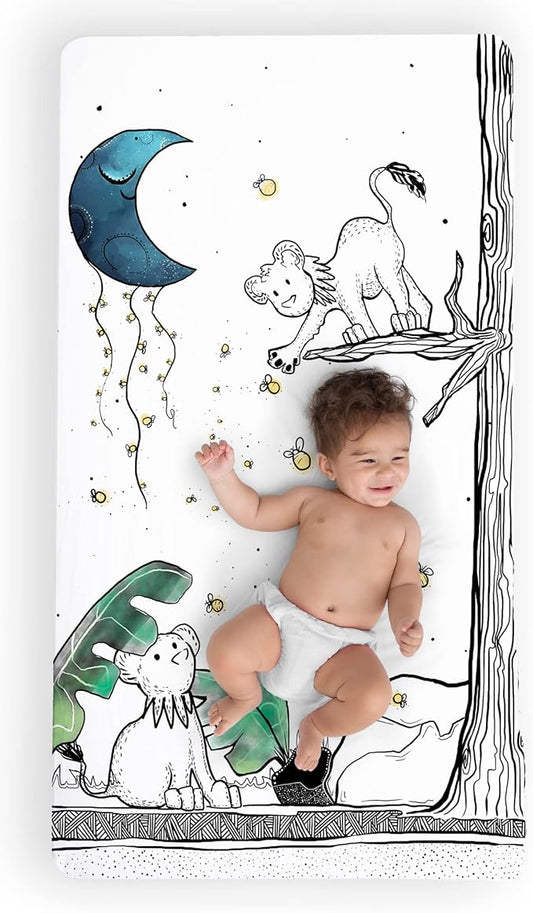 JumpOff Jo - Fitted Crib Sheet, Super Soft Breathable 100% Cotton Baby Crib Sheet for Standard Crib Mattresses and Toddler Beds, 28 in. x 52 in. - Lionhearted