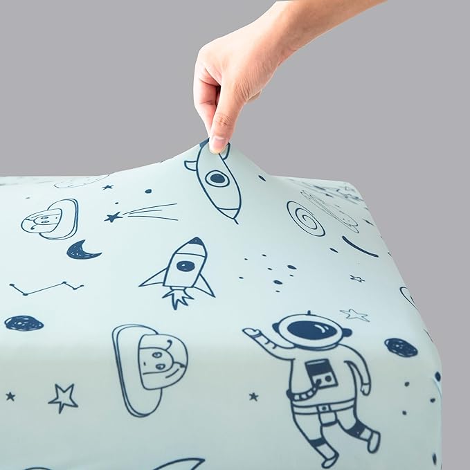 SDIII 2 Pack Astronaut Space Crib Sheets for Boys Girls 52×28 Stretchy Microfiber Jersey Knit Space Sheet for Standard Crib and Toddler Mattress
