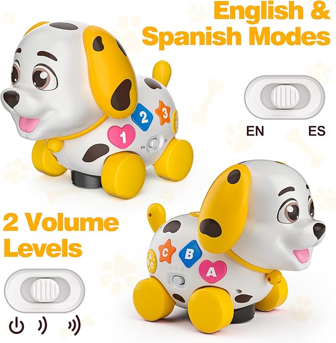 Musical Puppy Toys for 1 Year Old Girl Boy Gift, Crawling and Walking Baby Toy 6-9-12-18 Month, Birthday Gift for 1 Year Old Girl Boy, Bilingual Present for 7 8 10 Month Infant (Yellow)