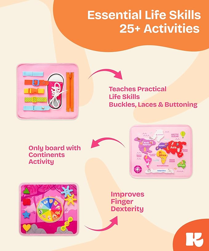 KEPLR Toddler Busy Board Montessori Toys for Toddlers 1-3 Year Old Educational Activity Book Board Sensory Travel Toys Ages 2-4 Preschool Learning Fine Motor Skills Toy Quiet Book Gift for Kids