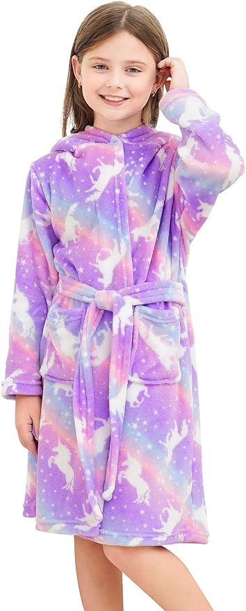 Doctor Unicorn Soft Hooded Rainbow Bathrobe Sleepwear for Girls