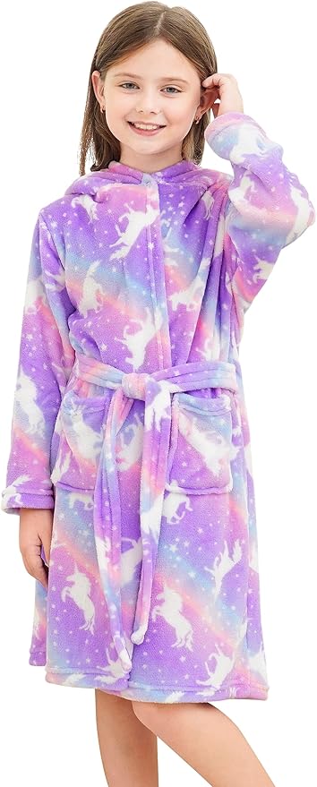 Doctor Unicorn Soft Hooded Rainbow Bathrobe Sleepwear for Girls