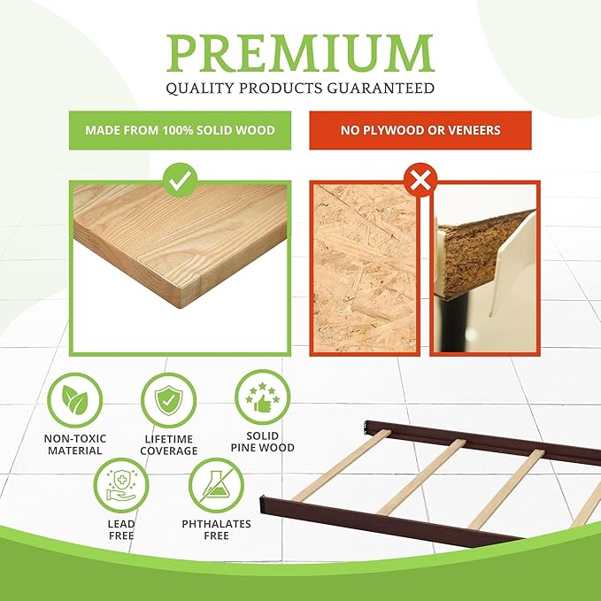 Full-Size Conversion Kit Bed Rails Compatible with Delta Children Convertible Cribs - Solid Wood Rail #0050 - Toddler and Adult Bed Rail for Full-Size Beds - Baby Furniture (Walnut Espresso - 1324)