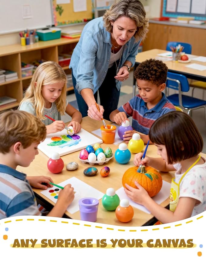 JUPITEARTH 10 Colors Washable Tempera Paint Set, 4.06oz(120ml) Non Toxic Finger Paints for Toddlers and Kids, Included Brush, Cups, Art Smock