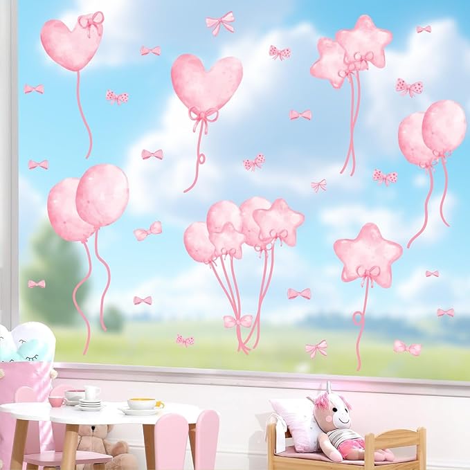 Pink Window Clings Pastel Baby Girls Bedroom Window Decals Inspirational Home Indoor Ourdoor Decorations Reusable Double Sided Static Stickers for Playroom Kids Baby Room Nursery Gifts
