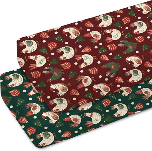 Santa Chicken Baby Crib Sheets for Boy Girl 52x28Inch Cute Christmas Chicken Soft Snug Fitted Crib Mattress Cover Christmas Farm Rooster Hen Baby Sheet for Standard Crib & Toddler Mattress 2 Pack