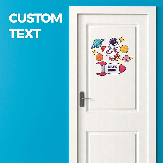EGD Custom Astronaut Door Decal with Name | Door Decals for Bedroom or Nursery | Personalized Vinyl Wall Decal for Kids Room | Fun Space Theme Wall Stickers for Kids (B. Astronaut)