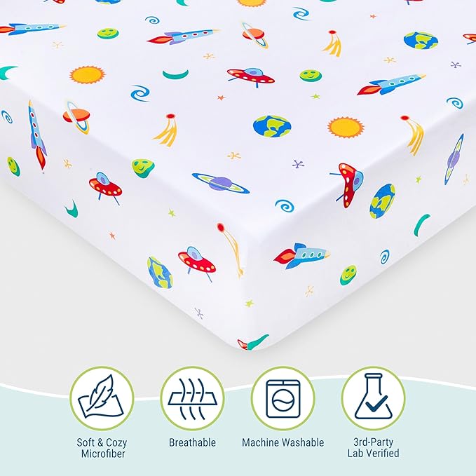 Wildkin Kids 100% Microfiber Crib Sheet – Soft, Breathable Fitted Sheet - Out of This World
