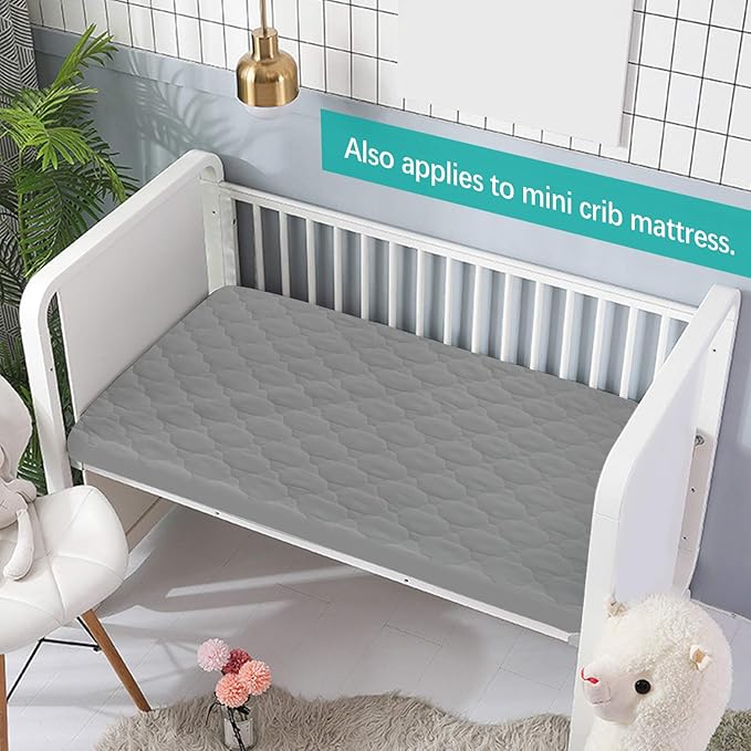 Biloban 2 Pack Pack and Play Mattress Protector Sheets Fitted Waterproof Playard Mattress Pad, Compatible with Graco Pack n Play & Dream On Me & Pamo Babe, Playpen/Playard Sheet, Gray, 39" x 27"