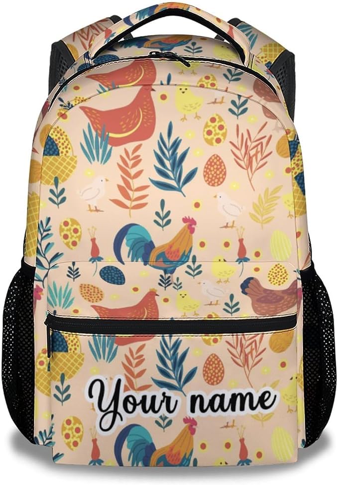 COOPASIA Personalized Chicken Backpack, 16 Inch Animal Theme Bookbag with Adjustable Straps, Durable, Lightweight, Large Capacity, School Backpack for Kids Girls Boys