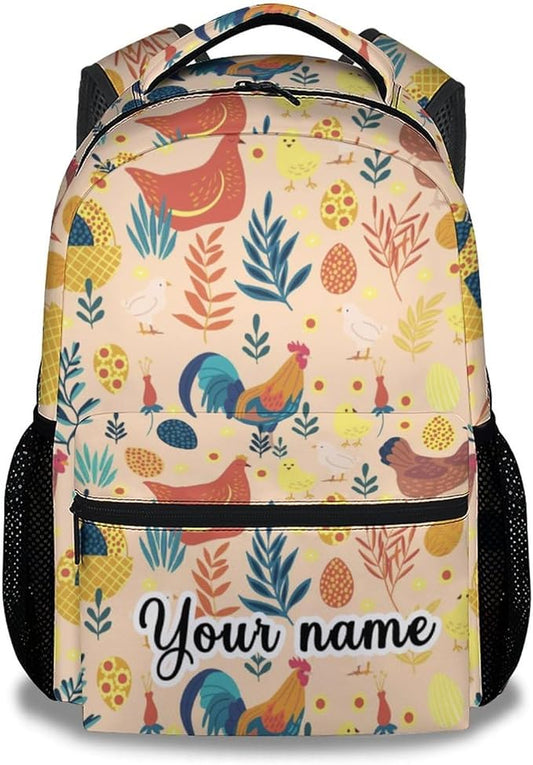 COOPASIA Personalized Chicken Backpack, 16 Inch Animal Theme Bookbag with Adjustable Straps, Durable, Lightweight, Large Capacity, School Backpack for Kids Girls Boys