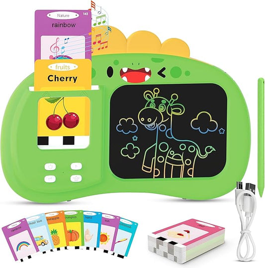 Henry & Colin Smart Talking Flash Cards Reader with LCD Writing Drawing Tablet Card for Kids – Colorful Drawing Pad, Educational Toy, Reusable Board, Travel Essential for Boys & Girls (Green)