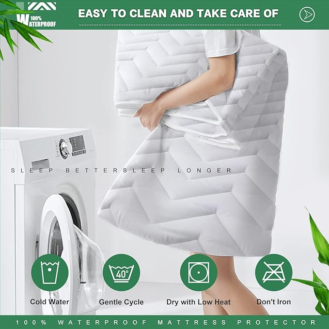 Unilibra Full Size Waterproof Mattress Pad Rayon Made from Bamboo, Quilted Breathable Mattress Protector, 6''-19'' Deep Pocket Fitted Mattress Cover White