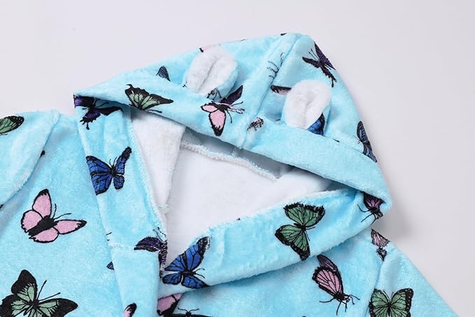 Umeyda Girls Fleece Hooded Robes, Warm Printed Bath Robe for Kids Soft Fuzzy Bathrobe for Gifts