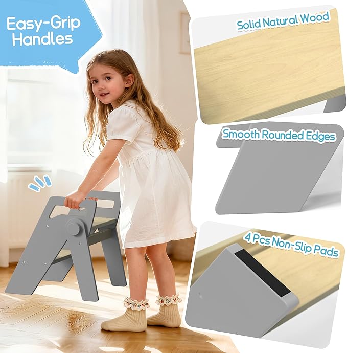 HOMEKOL Toddler Kids Step Stool: Wooden 2 Step Stool for Bathroom Sink, Foldable, Grey