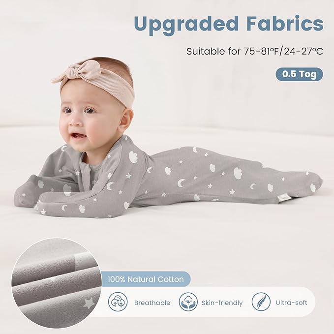 ZIGJOY Baby Transitional Swaddles for Newborns: 0.5 Tog Arms Up Sleep Sack 3-6-12 Months Soft Cotton Shark Fin 2 Way Zipper