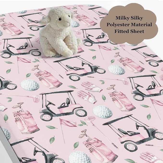 Golf Cart Bag Flag Gloves Pink Fitted Crib Sheet for Baby Girls Boys 52x28Inch Golfing Gear Sports Fitted Crib Sheet Fits Standard Cribs and Toddler Mattresses Golfs Lovers Gift Baby Sheets