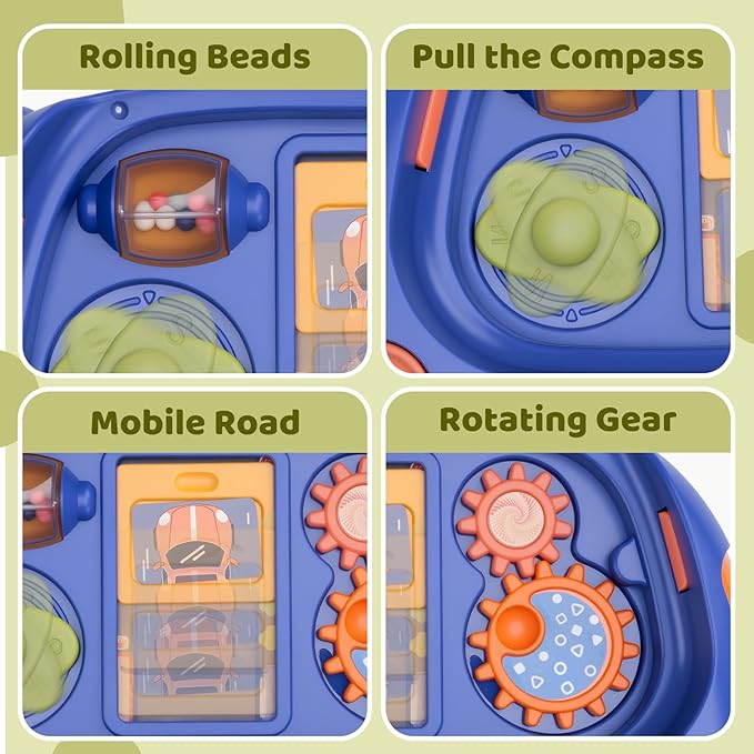 Interactive Musical Driving Toy with Lights & 14 Melodies – Portable Sensory Steering Wheel for Infants. Early Learning Travel Activity Center for 6-18 Month Olds