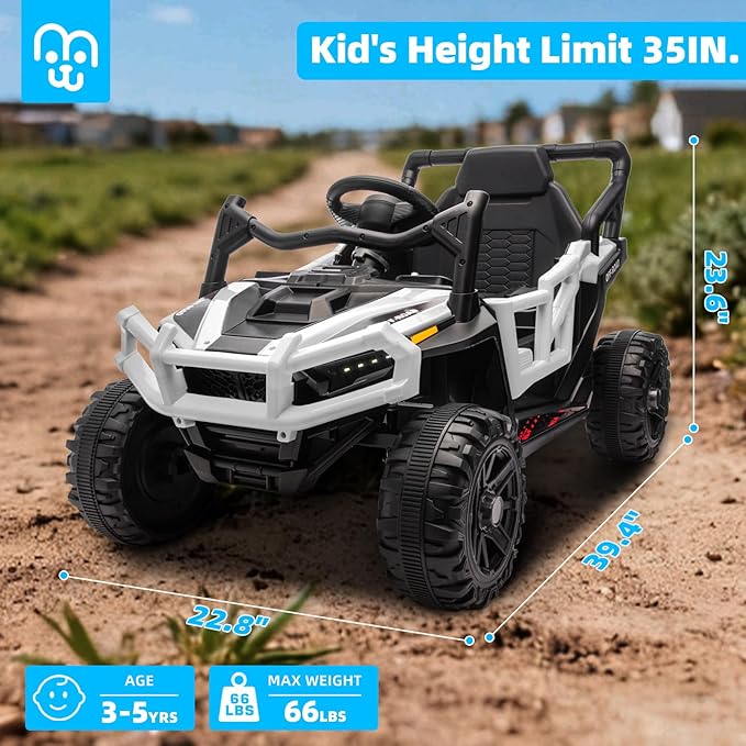 24V Kids Ride on Truck Car Remote Control, Twin 55W Motors 4MPH Max Speed Off-Road UTV, Bluetooth Music, Suspension System Safety Belt, Electric Vehicles Gift for Boys & Girls-White
