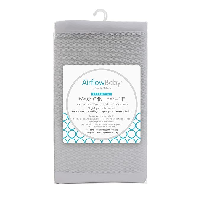 Breathable Mesh Liner for Full-Size Cribs (Gray, 11')