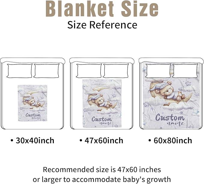 Personalized Baby Crib Bedding Set, Custom Name Moon Bear Baby Bedding 2-Pcs Set - Soft Double Layer Dotted Blanket and Fitted Sheet, Nursery Bedding for Newborn Boys Girls, Perfect Shower Gift
