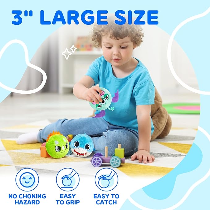 PlayZap Bouncy Balls with Plush Cover - BPA -Free Safe Sensory Toys for Toddlers Kids - 3" Large Size 10 FT High - Christmas Toy Birthday Gift - Ideal Stocking Stuffers for Boys Girls 1-3 3-5 5-8 8-12