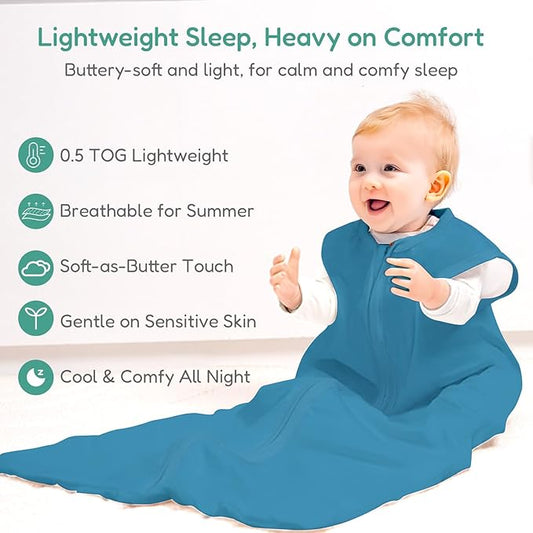 Baby Sleep Sacks Lightweight, Soft & Breathable 0.5 TOG Wearable Blanket with Zipper, 3-Pack 0-3-6-12-24-4T