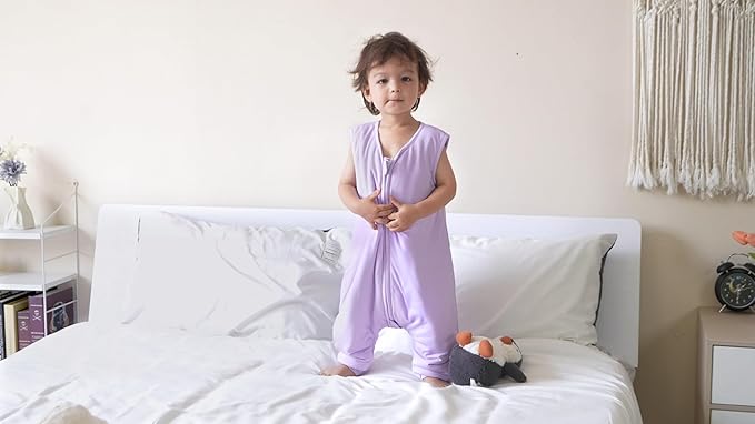 Baby/Toddler Sleep Sack with Legs, Rayon from Bamboo 95% + 5% Spandex, 1.0 TOG, 2‑Way Zipper Sleeping Bag, Walker‑Friendly 6-12M Purple