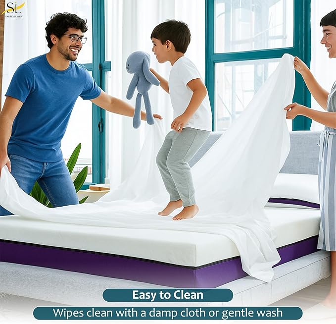 Twin Mattress Protector Fitted Sheet Style - Waterproof Vinyl Mattress Cover, Breathable, Bed Wetting & Spill Protection, Fits Mattresses up to 11.5" Deep (White)