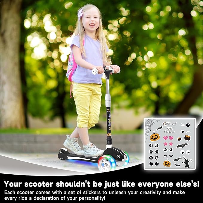 Nattork Kids Scooter for Age 3-8, Toddler Scooter with 4 Adjustable Height for Boys & Girls, Light Up 3-Wheels Foldable Kick Scooter, Lean to Steer, 120LB Weight Capacity