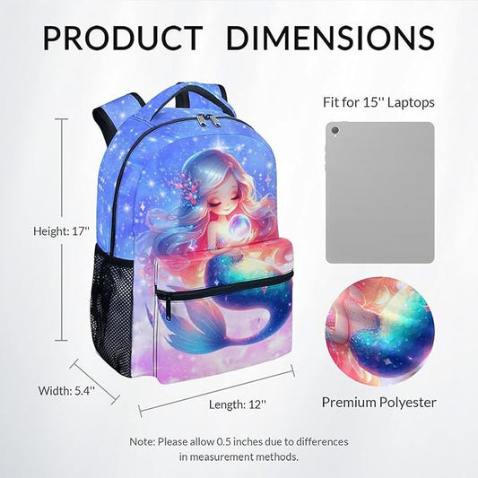 Girls Backpack - Mermaid Backpacks for Kids - Bookbag Gifts for Daughter - Toddler School Bag for Kindergarten/Preschool/Elementary(17 Inch)