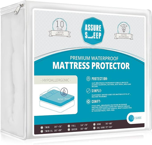 Super Special White Event: Assure Sleep , Hypoic Waterproof Fitted Crib Protective Mattress Pad Cover, White Vinyl Free - Fits Pack and Play or Mini Portable Crib and Playard Mattresses -