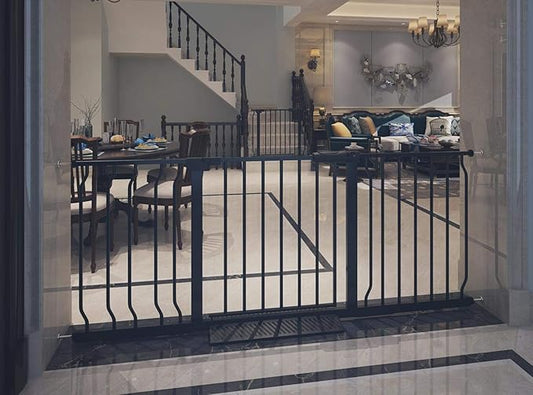 Extra Wide Baby Gate Tension Indoor Safety Gates Black Metal Large Pressure Mounted Pet Gate Walk Through Long Safety Dog Gate for The House Doorways Stairs(52.76"-57.48"/134-146CM, Black)