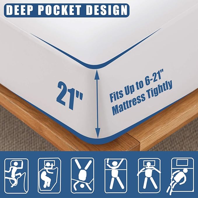Waterproof Mattress Protector Cal King Size, Breathable Mattress Cover, Fitted Deep Pocket Mattress Pad Cover Stretches up to 21 Inches, Soft Noiseless Bed Cover