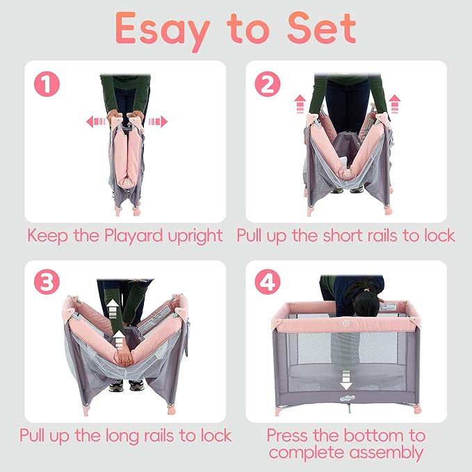 Pamo Babe Pack and Play with Bassinet, Pink Portable Playard for Baby