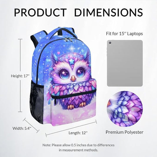 Kids Backpack - Owl Backpack for Girls - Cute Toddlers Bookbag - Durable School Bag for Kindergarten/Preschool/Elementary(17 Inch)