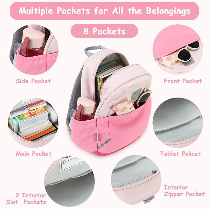 CAMTOP Toddler Backpack for Boys Girls 2-4, Kids Backpacks for Kindergarten Preschool, 12" H Small Bookbag for Daycare Travel (Pink Color-Blocking, 12''- Not fit A4 folder)