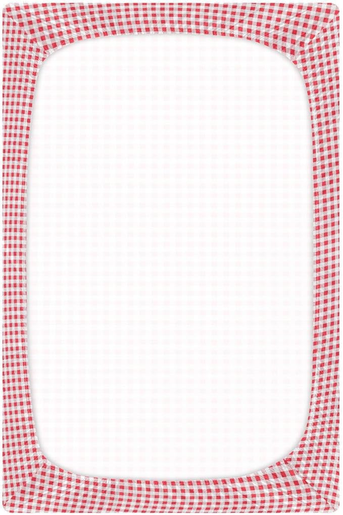 Fitted Crib Sheets for Boys Girls, Red and White Plaid Soft Breathable Mattress Cover for Standard Crib & Toddler Bed Mattress, 52 * 28 in.