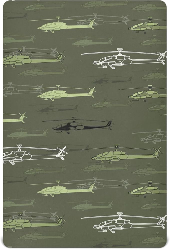 Helicopters Green Crib Sheets Soft Breathable Fitted Baby Crib Sheets Mattress Cover for Girl Boys, 52" x 28" x 9"