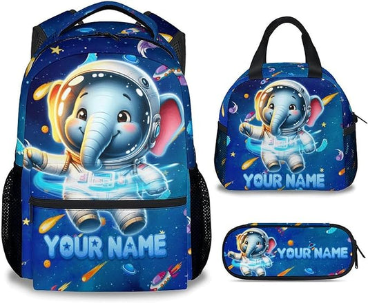 Kid Backpack Boys - 3Pcs Elephant Backpacks Set for Girls - Personalized Planet Bookbag for Kids Toddler - Back to School Bag for Kindergarten/Preschool/Elementary(17 Inch)