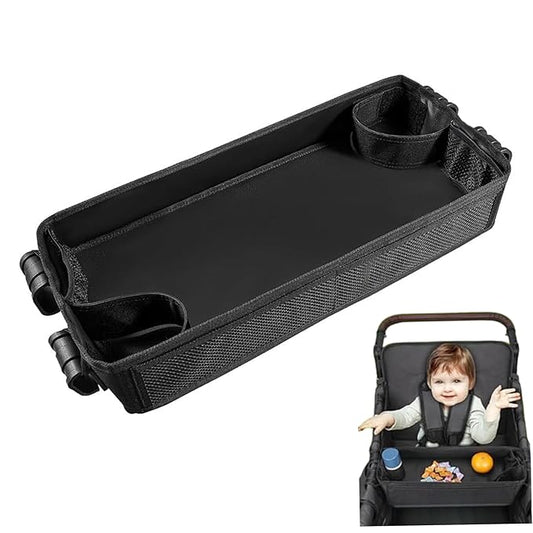 Stroller Snack Tray 20.5x9.3 Inch Snack Tray with Side Mesh Pocket and Cup Holders, Double Sided Bottom Padding Wagon Stroller Accessories Wagon Accessories