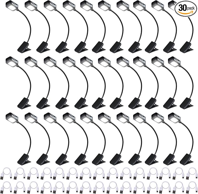KunHe 30 Pack Rechargeable Book Lights for Reading at Night Small Book Light Bulk Clip on Reading Lights Lightweight Booklight as Christmas Stocking Stuffers for Kids Book Lovers
