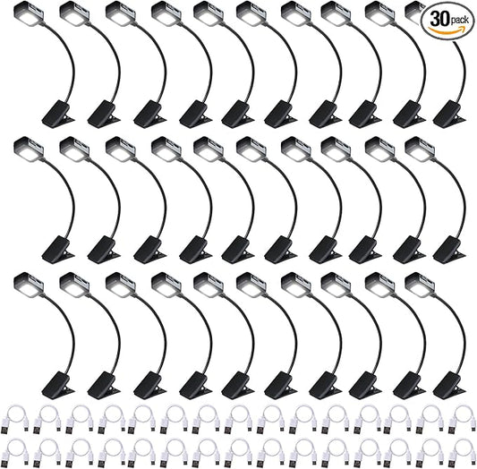 KunHe 30 Pack Rechargeable Book Lights for Reading at Night Small Book Light Bulk Clip on Reading Lights Lightweight Booklight as Christmas Stocking Stuffers for Kids Book Lovers