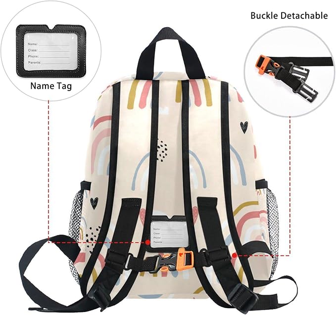 ALAZA Cute Toddler Backpack Boho Style Rainbow Heart Backpack for Boys Girls Kindergarten Backpack Toddlers Daycare Bag Preschool Backpack
