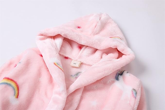 Umeyda Boys Girls Robes, Soft Fuzzy Fleece Hooded Bathrobes with Belt and Pockets for Kids, 1-18 Year