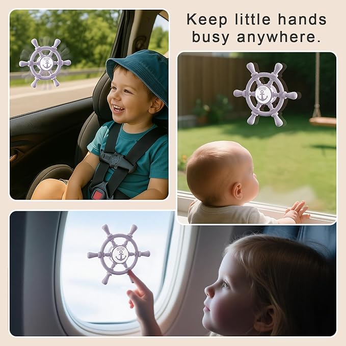 Bathtub Suction Spinner Toys - Silicone Bath & Highchair Sensory Toys for Babies & Toddlers, Novelty Spinners with Suction Cup, Car Window Travel Toys (Ship Steering Wheel Toy - Light Purple)