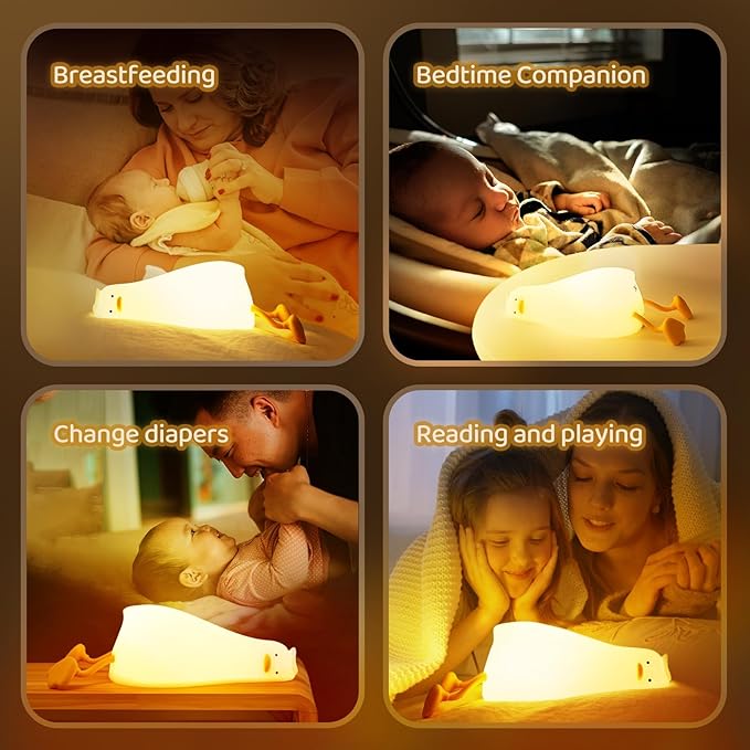 MAGOHMT Existential Crisis Duck Lamp - 3-Level Dimmable Rechargeable Night Light for Kids Breastfeeding & Nursery | Silicone, Touch Control & Lying Flat Design, Toddler Room Safe (Ducky Lay Lamp)